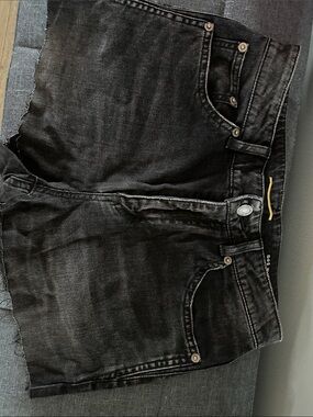 Saint Laurent Black Denim Shorts with Gold Accent